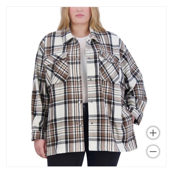 Plaid Shacket Shirt Jacket Snap Down Pockets Oversized Wool Blend NEW - Picture 1 of 9